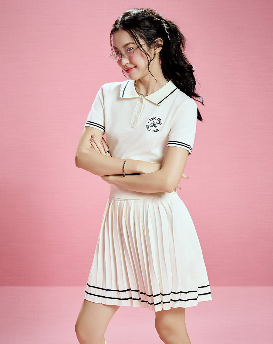 Chân váy mini dệt kim xếp ly - Image 1