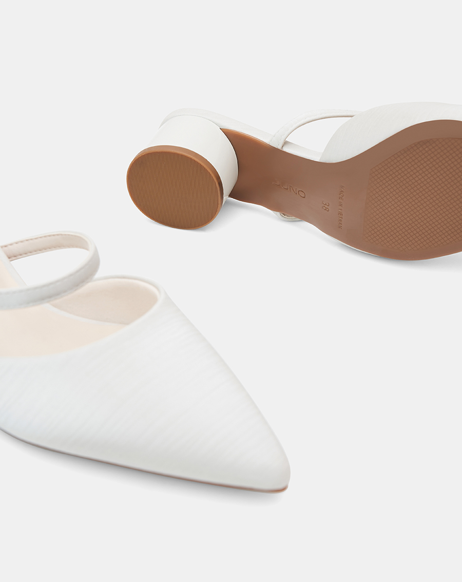 Giày Cao Gót Sục Gót Trụ Thấp Phối Quai Ngang - Image 4