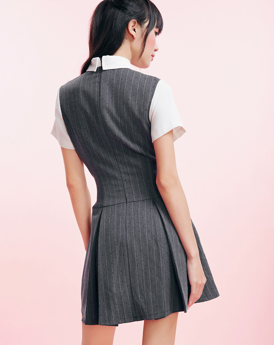 Đầm mini phối màu trang trí dây nơ - Image 3