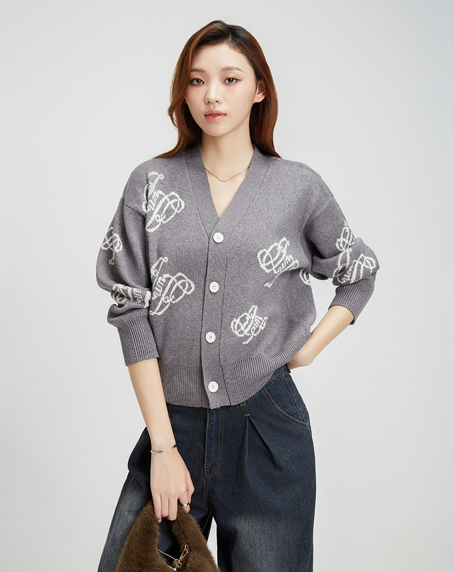 Áo khoác cardigan form boxy in monogram JUNO - Image 2