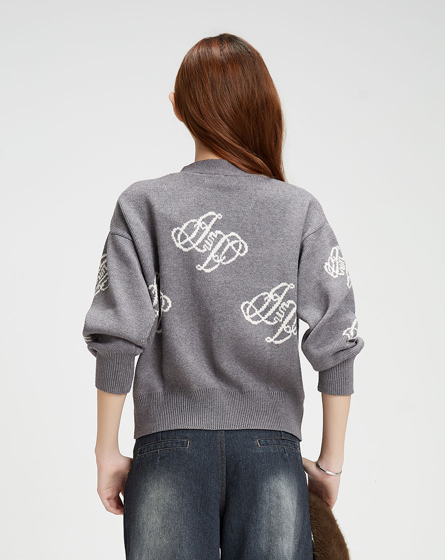 Áo khoác cardigan form boxy in monogram JUNO - Image 3
