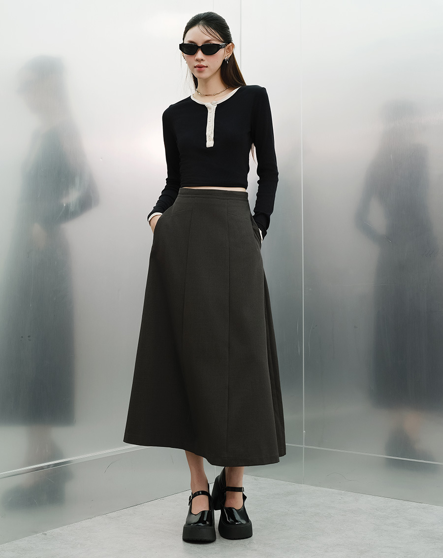 Chân váy midi phối viền lưng - Image 1