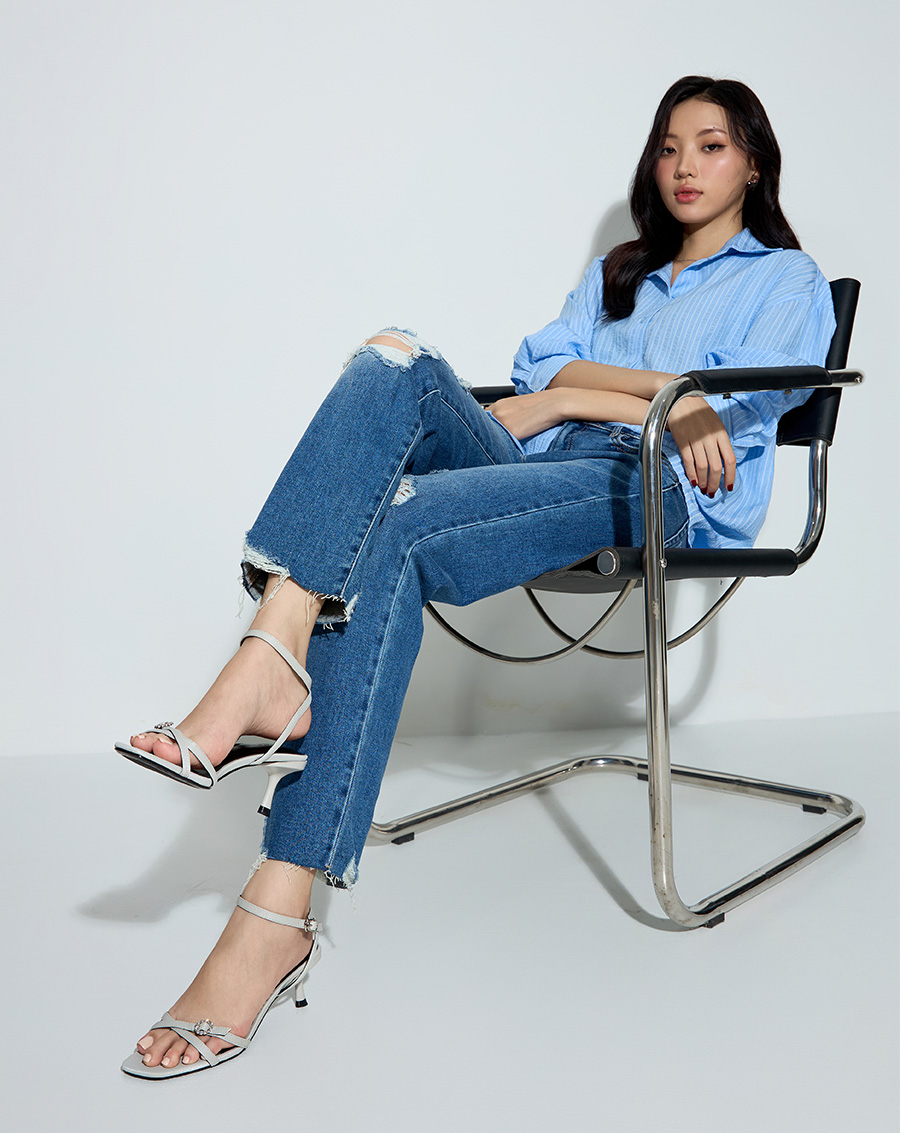 Giày Sandal Cao Gót Quai Chéo Buckle Đính Đá - Image 3