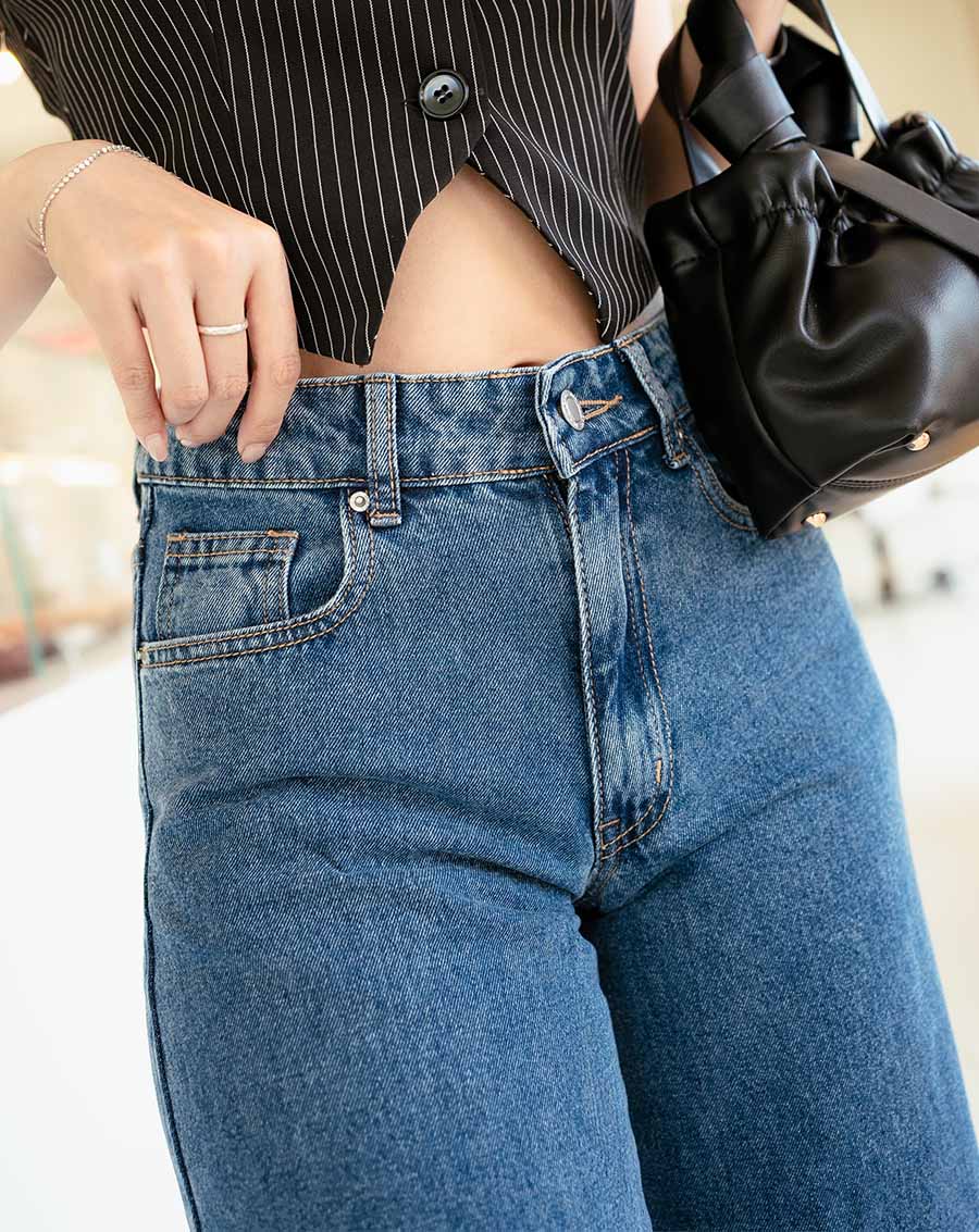 Quần Denim cạp trễ ống suông - Image 3