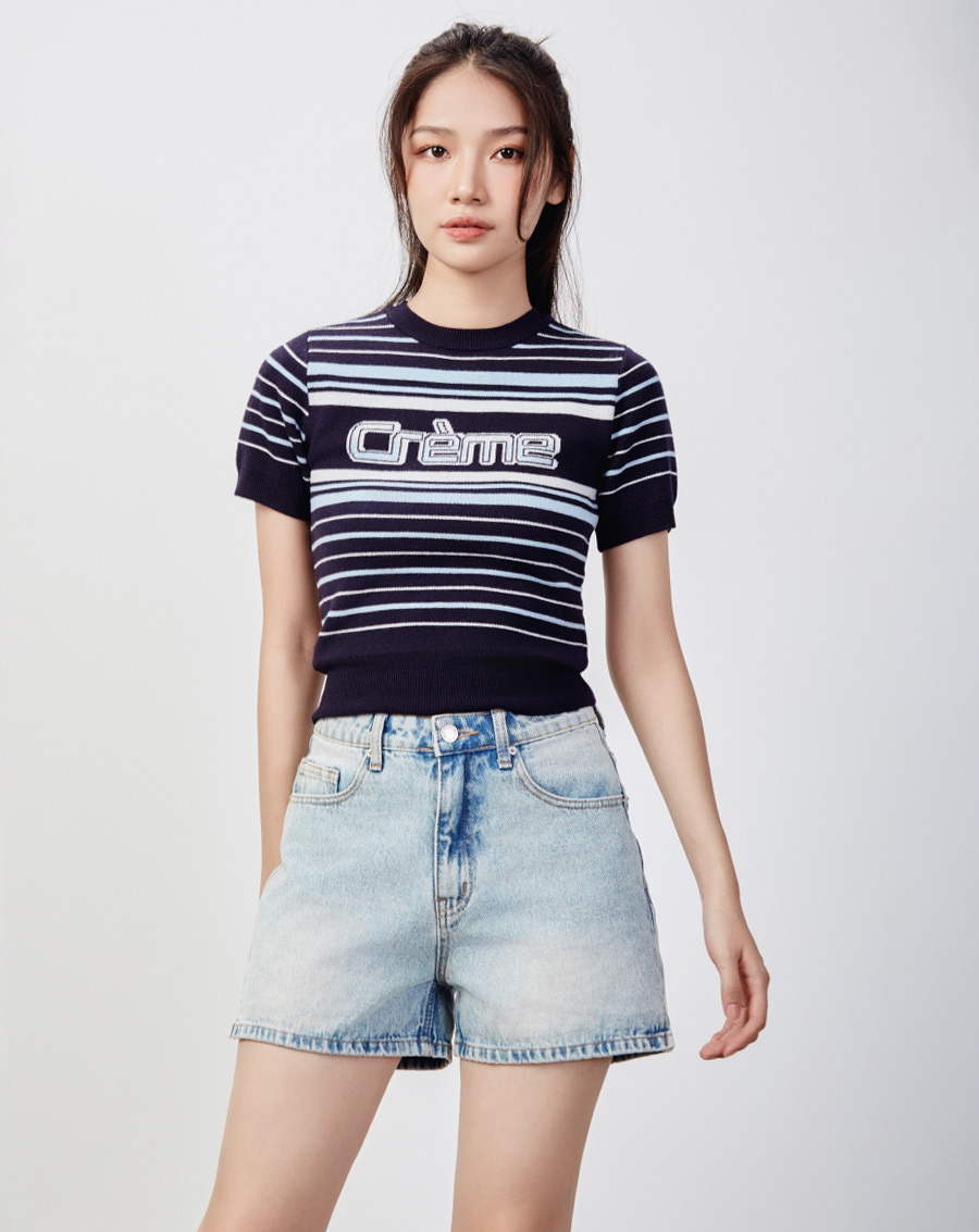 Áo dệt creme tay ngắn - Image 1