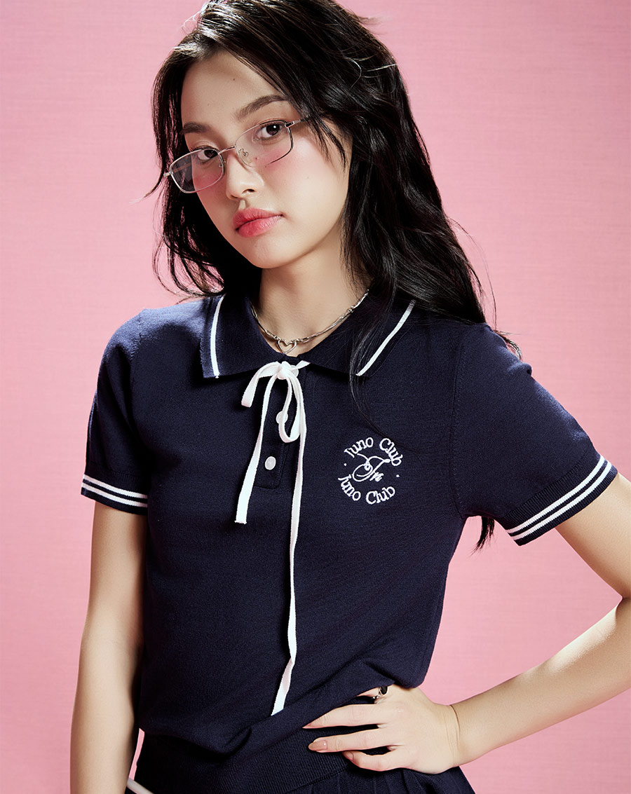 Áo dệt kim cổ polo thêu chữ - Image 1